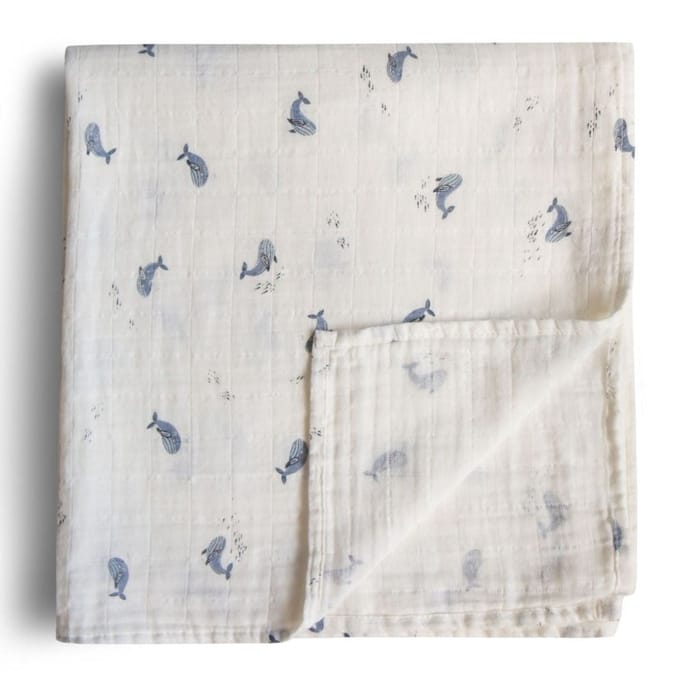Mushie Hydrofiele Doek XL Swaddle - Whales