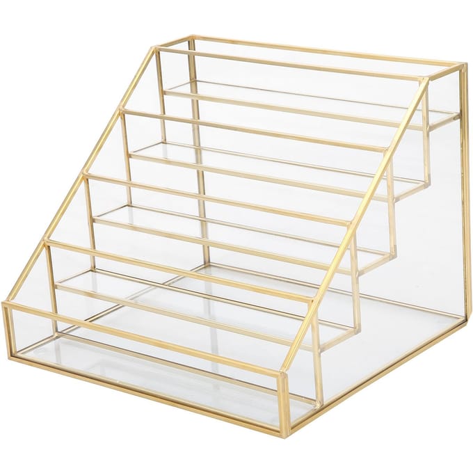 Nagellak Displayrek Meerlaags Bureauplank Glas Koper Lippenstift Displayhouder(L ) Small beige