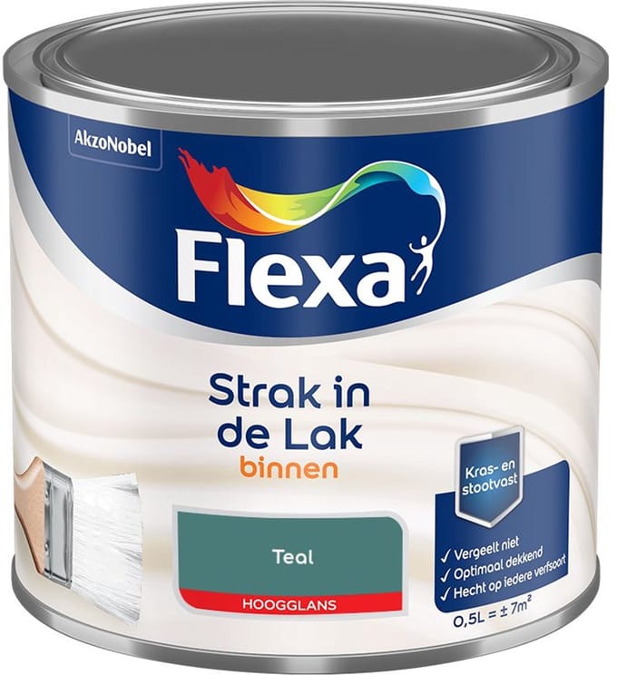 Flexa - Strak In De Lak Binnenlak Hoogglans - Teal - Mengverf - 500 Ml