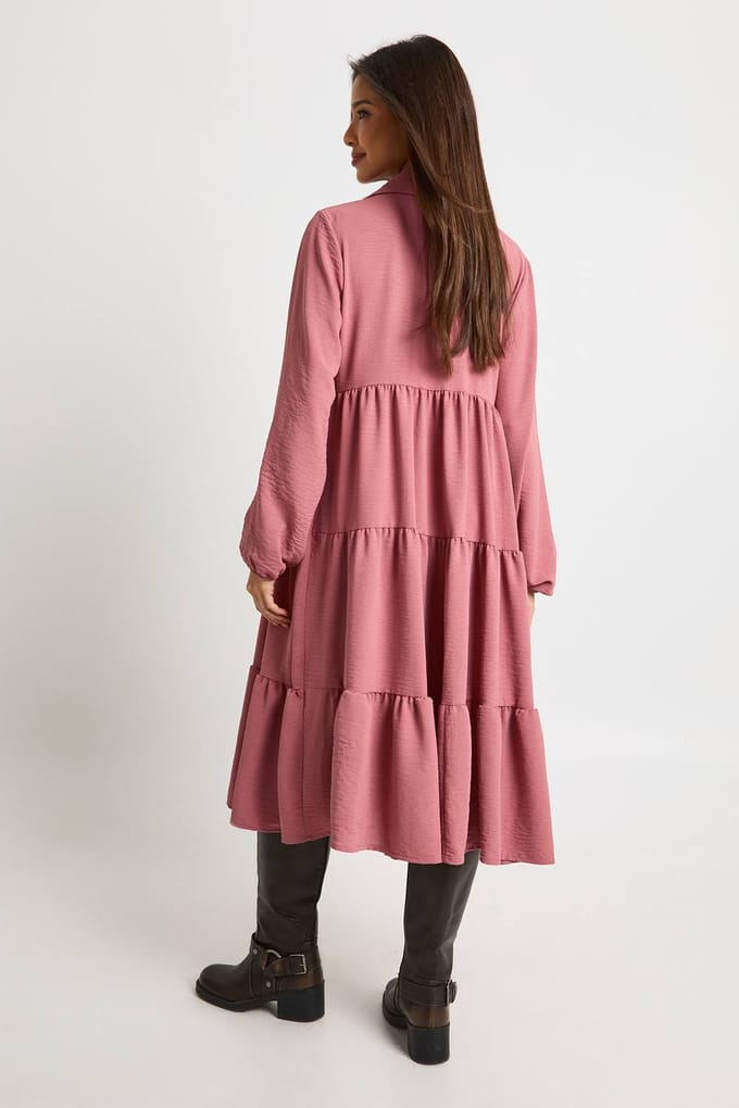 boohoo Dames Getextureerde gelaagde midi smock jurk | Desert Rose | Maat: 6