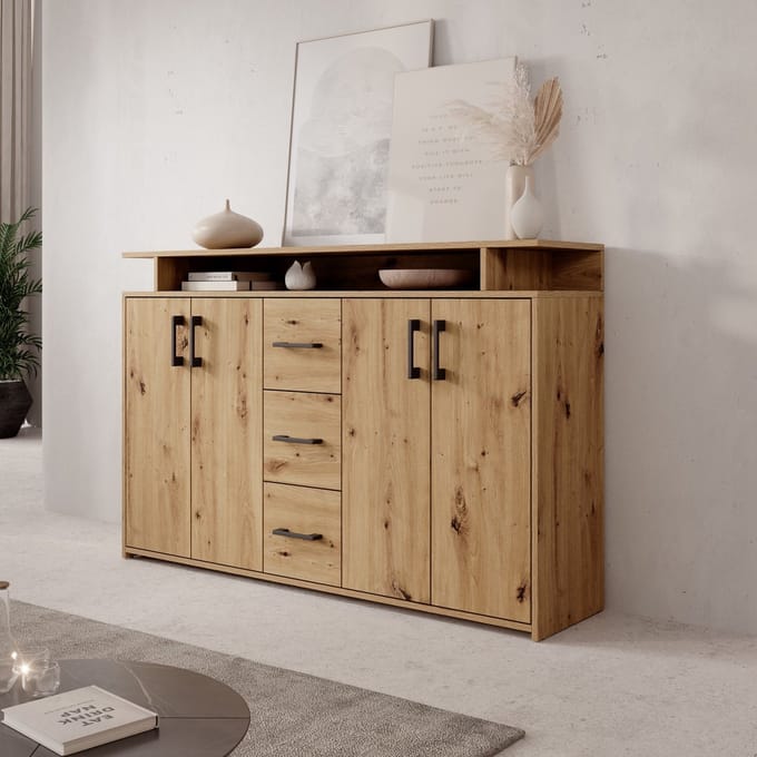 Meubella - Duna - Dressoir - Eikenpatroon - 139x34x90 cm