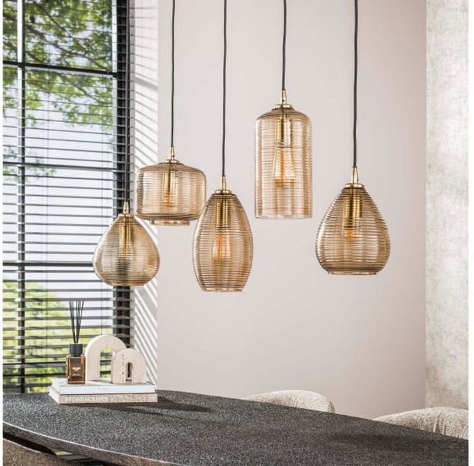 Hanglamp 5L Stripe Glass Horizontal - Smoke Brown