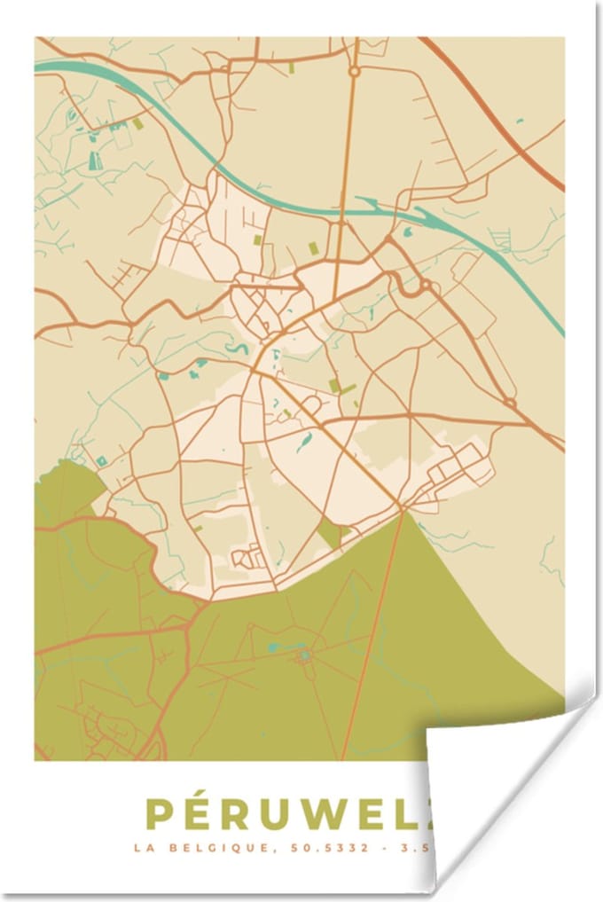 Poster Stadskaart - Retro - Péruwelz - Kaart - Plattegrond - 20x30 cm