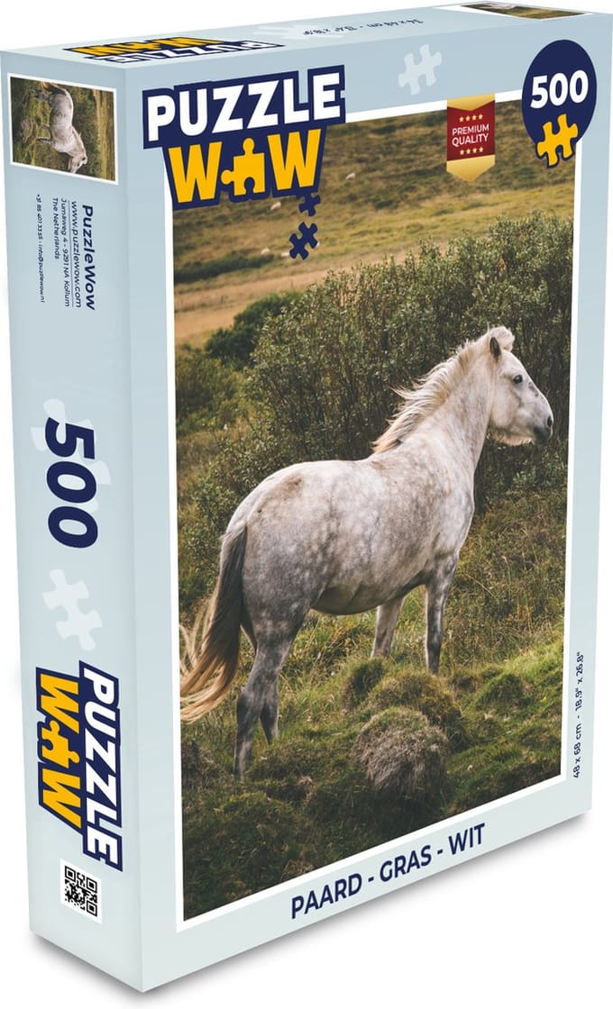 Puzzel Paard - Gras - Wit - Legpuzzel - Puzzel 500 stukjes