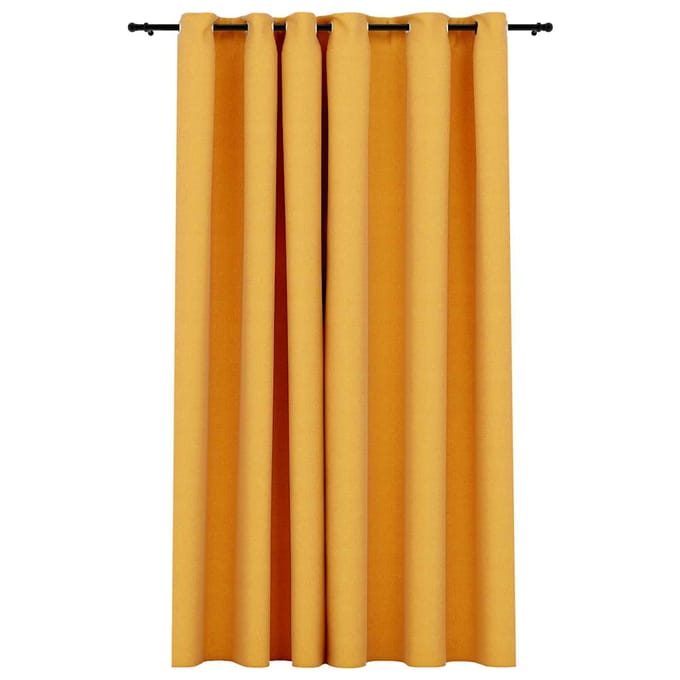 vidaXL - Gordijn - linnen-look - verduisterend - met - ogen - 290x245 - cm - geel