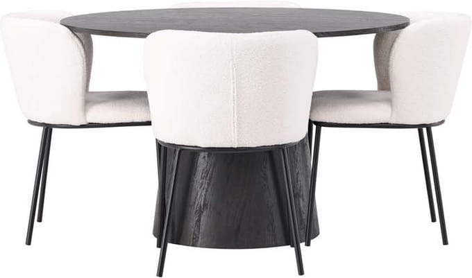 Lanzo eethoek tafel mokka en 4 Edina stoelen wit.