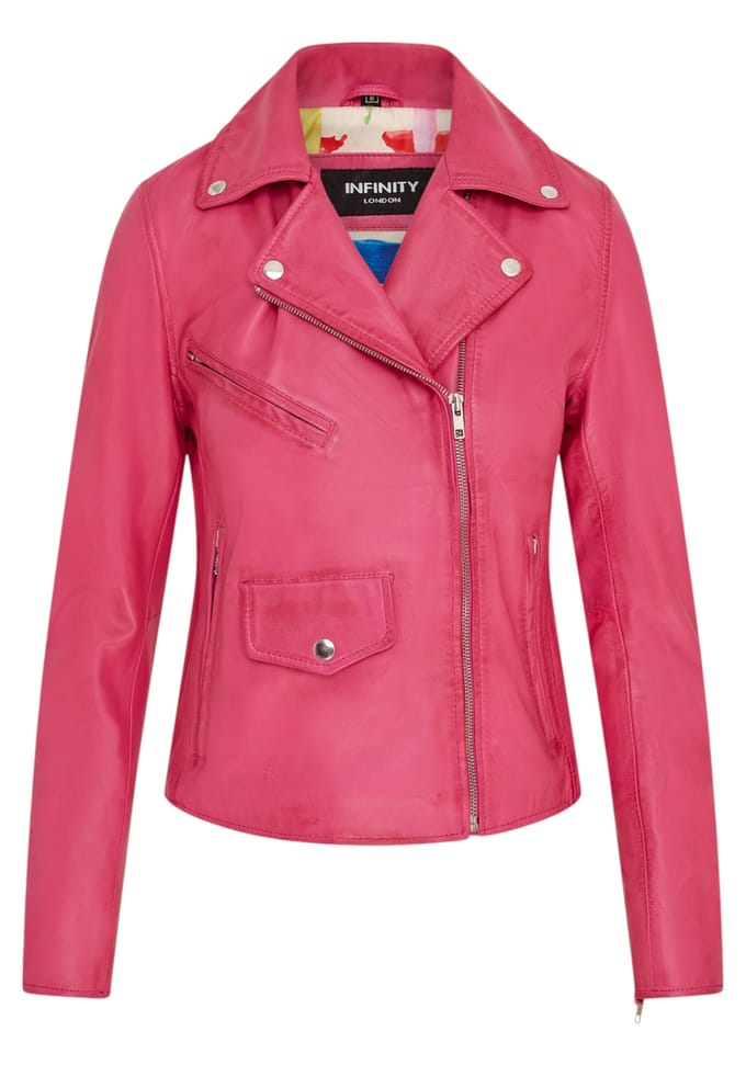Dames fuchsia roze klassieke Brando biker leren jas - Secunda