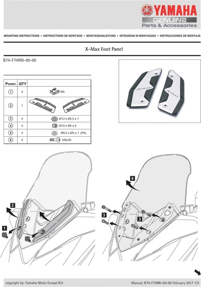 Protection de marche pied pour scooter Yamaha 125 X-Max Après 2017 B74F74M00000