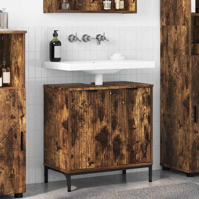 vidaXL - Wastafel - kabinet - voor - de - badkamer - Rook - Eiken