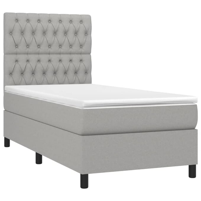 vidaXL - Boxspring - met - matras - en - LED - stof - lichtgrijs - 90x190 - cm