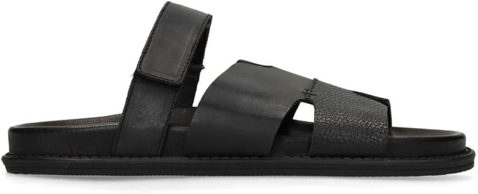 Manfield - Heren - Zwarte leren slippers - Maat 40