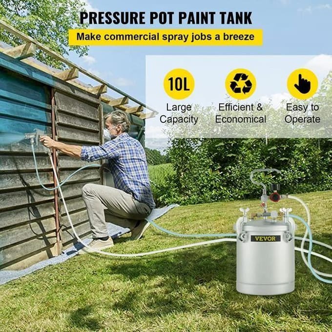 Pistolet à Peinture - VEVOR - 10L - Haute Pression - Métal Anti-Rouille - Professionnel gris