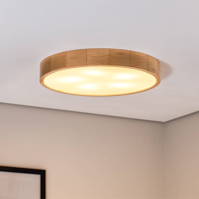 TEMAR LIGHTING Cleo plafondlamp, Ø 57,5cm, 5-lamps, dennenhout, E27