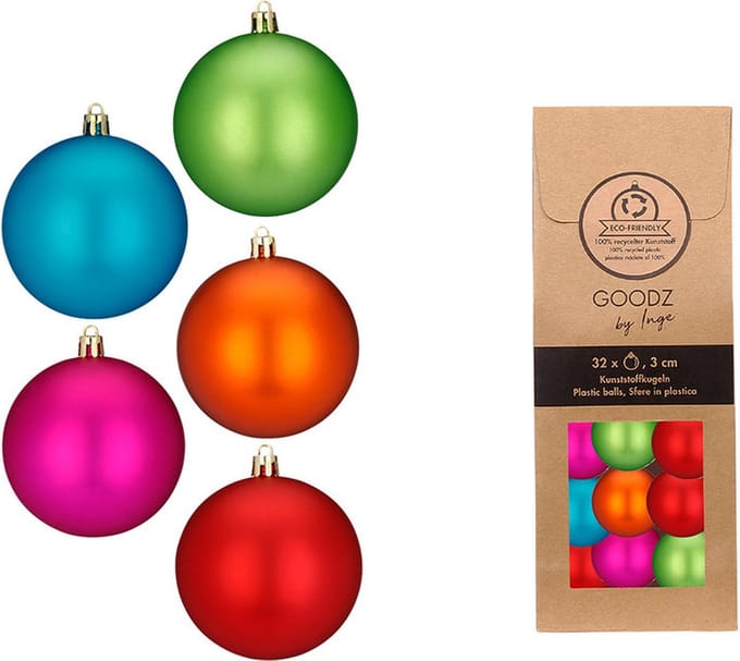 Inge Christmas Mini kerstballen - 32x stuks - gekleurd - kunststof - 3 cm - kerstversiering