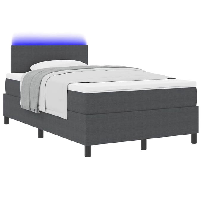 vidaXL - LED - Box - Spring - Bed - Donkergrijs - en - Wit - 120 - x - 190 - cm