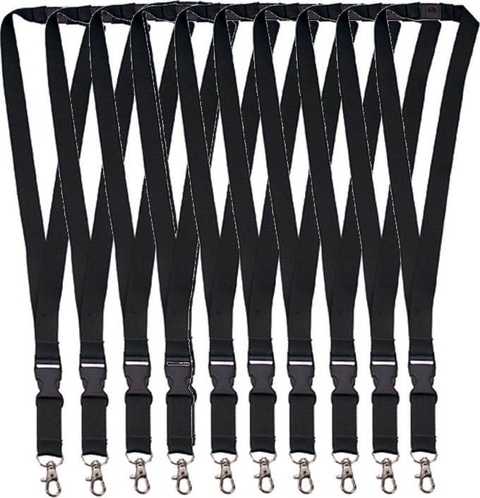 10x Lanyard - Keycord Sleutelhanger - Met Veiligheidssluiting - 25 mm breed - Zwart - Goede kwaliteit