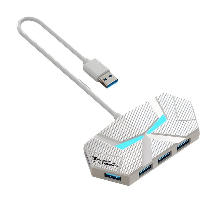 Daroyx DX73LW Pro USB C Hub - Wit - USB Splitter met RGB Verlichting - 7x USB 3.0 Poorten