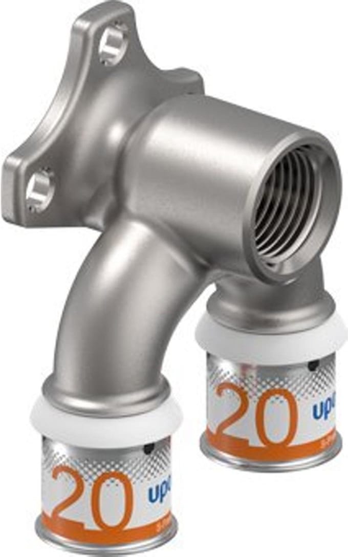 Uponor S-Press Plus U-muurplaat - pers x binnendraad x pers - 20mm x 1/2 x 20mm - Smart Aqua - messing - Kiwa