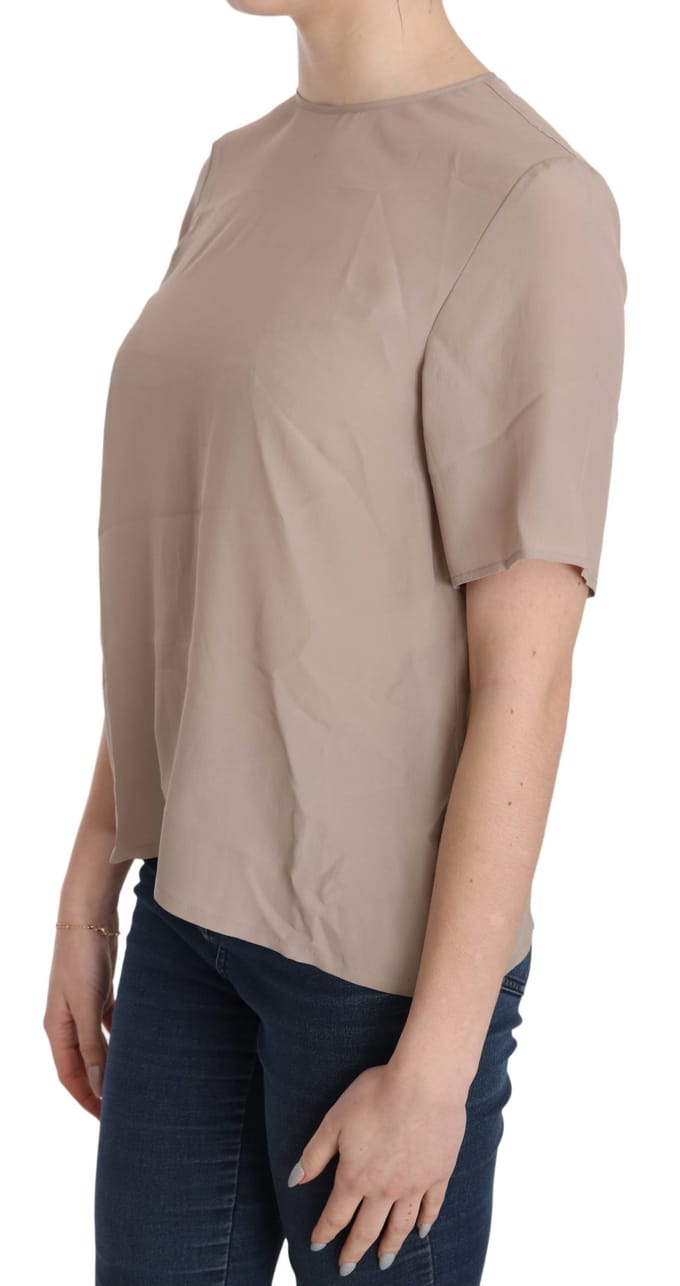 Dolce & Gabbana Beige Sjaalkraag Korte Mouwen Blouse