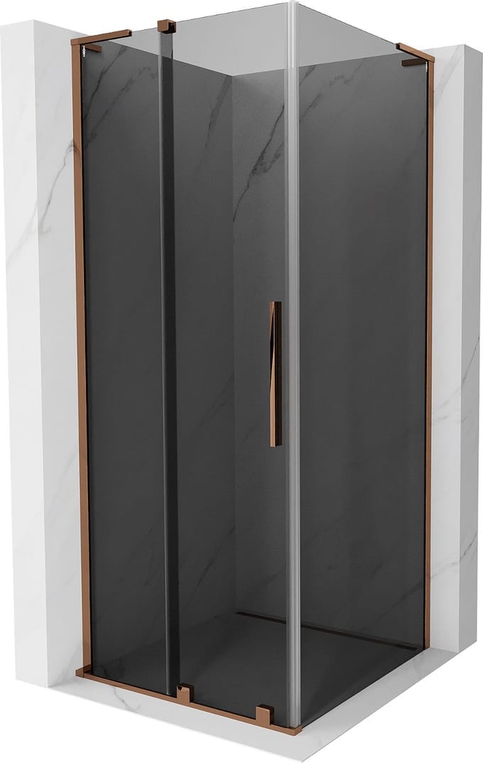 Mexen Velar L schuifbare douchecabine 100 x 100 , grafiet, roze goud - 871-100-100-43-60
