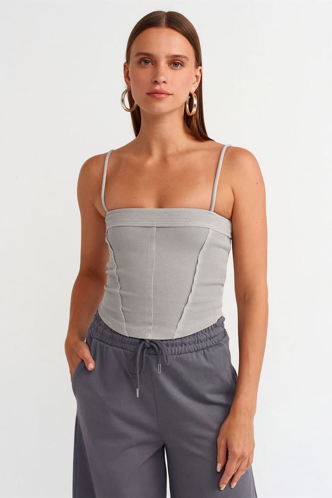 Geribbelde Vierkante Hals Crop Top