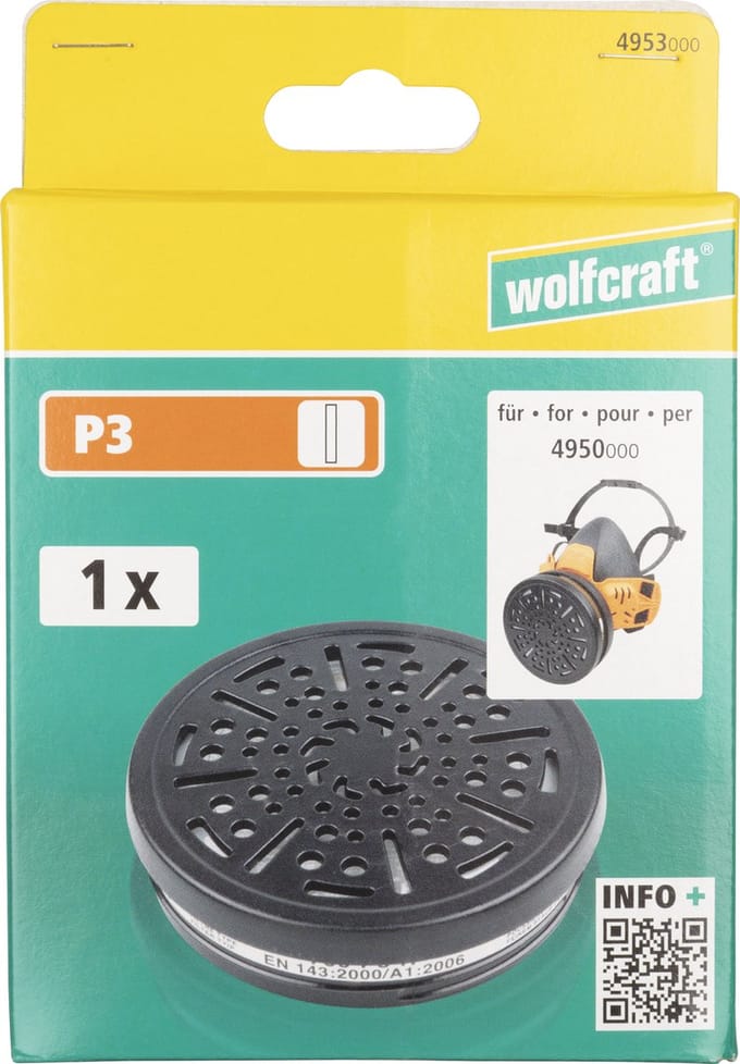 wolfcraft - Halfgelaatsmasker verwisselbaar luchtfilter P3 - Filter - Gasmasker - 4953000