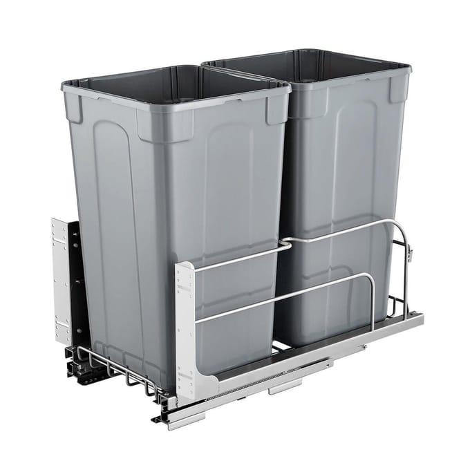 Conteneur à déchets double extractible Poubelle de cuisine Fermeture douce Gris 27QTx2