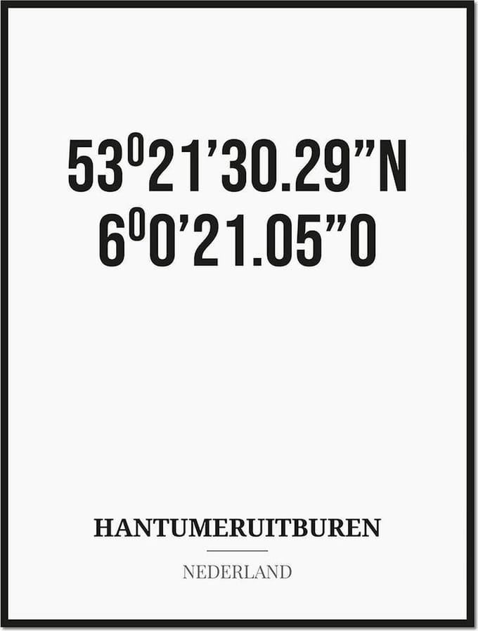 Poster/kaart HANTUMERUITBUREN met coördinaten