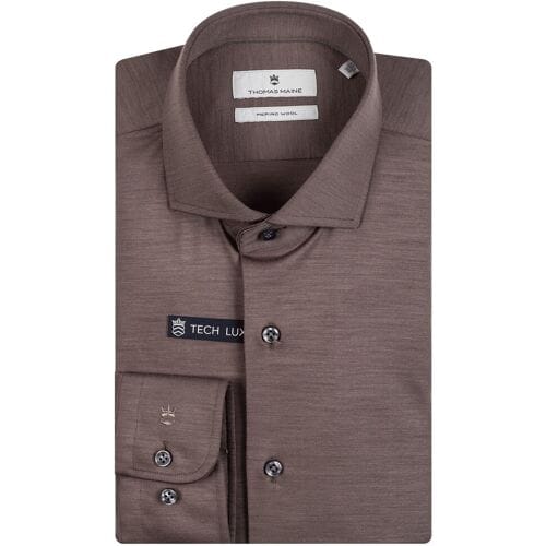 Thomas Maine Overhemd Roma Modern Kent Jersey Merino Taupe / male