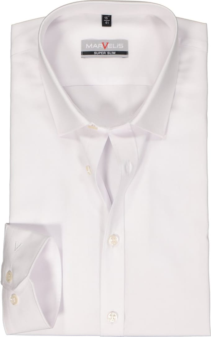 MARVELIS super slim fit overhemd - popeline - wit - Strijkvriendelijk - Boordmaat: 37
