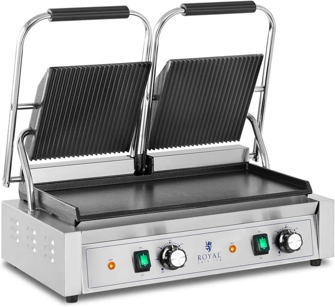 Professionele Dubbele Contactgrill Elektrisch 3600W - Geribbeld & Glad Oppervlak