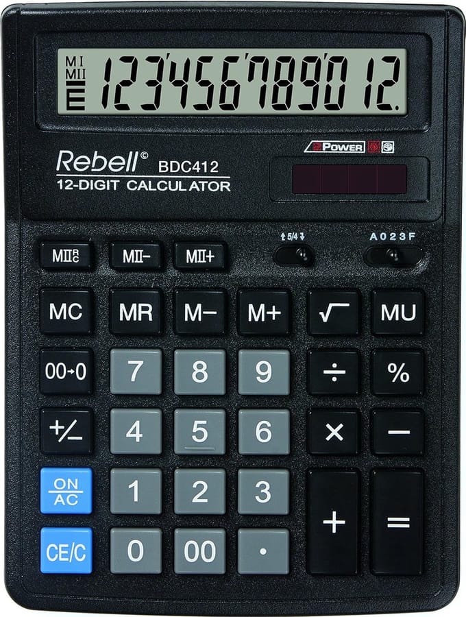 Professionele 12-Cijferige Tafelrekenmachine met Gebogen Display en Geheugenfuncties