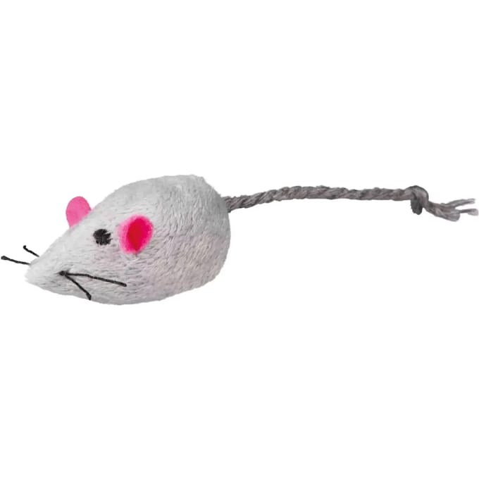 Muis met pluchen bel voor kat Trixie