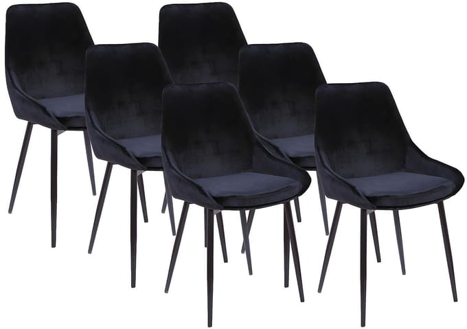 Vente-unique Set van 6 stoelen MASURIE - Fluweel - Zwart