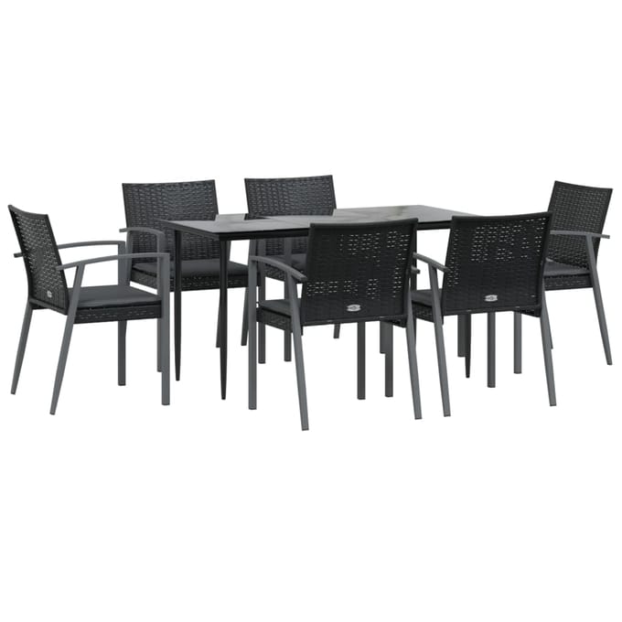 vidaXL - 7-delige - Tuinset - met - kussens - poly - rattan - en - staal