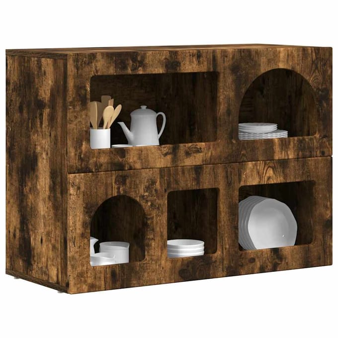 vidaXL - Dressoir - ELST - Gerookt - eiken - 80.5 - x - 35 - x - 59 - cm - Bewerkt - hout