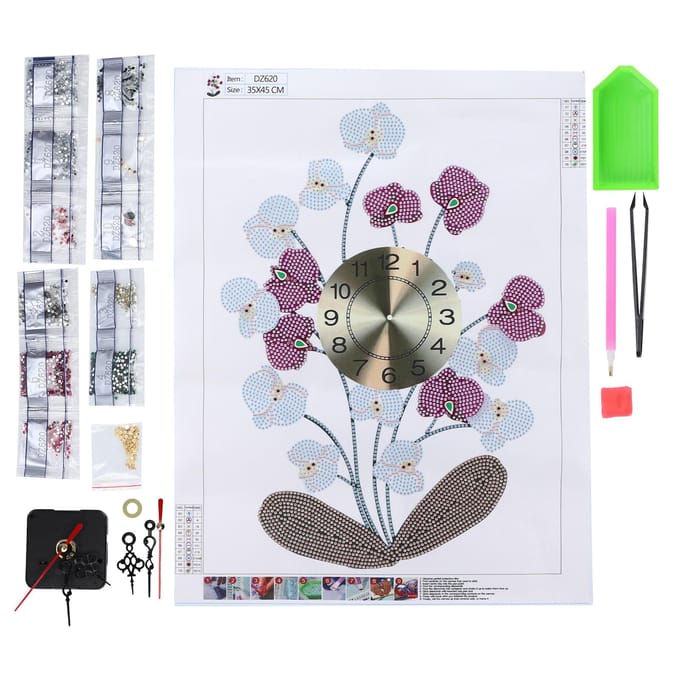 Horloges Peinture Strass DIY Motif Broderie Cristal Kit Décoration Image