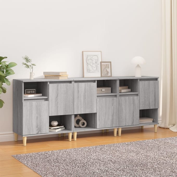 vidaXL - Dressoirs - 3 - st - 60x35x70 - cm - bewerkt - hout - grijs - sonoma - eikenkleur