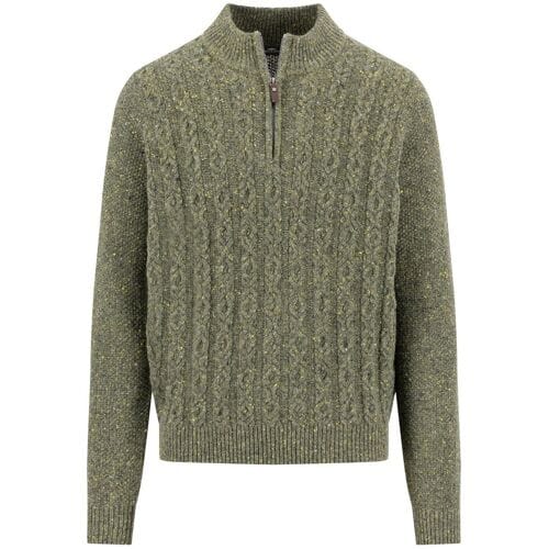 Fynch-Hatton Trui Troyer Zip Cable Knit Donegal Dark Ivy / male