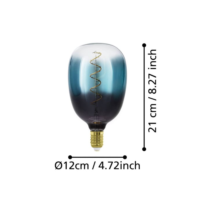 Eglo Ledfilamentlamp T120 - Blauw - D12cm - Dimbaar - Warm Wit - E27 - 4w