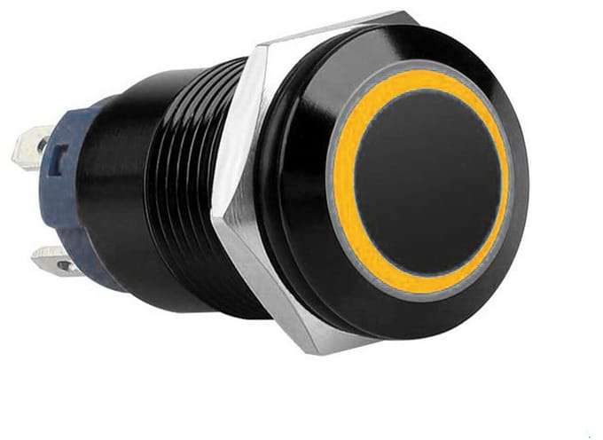 Push schakelaar gele verlichting - 16mm- met socket