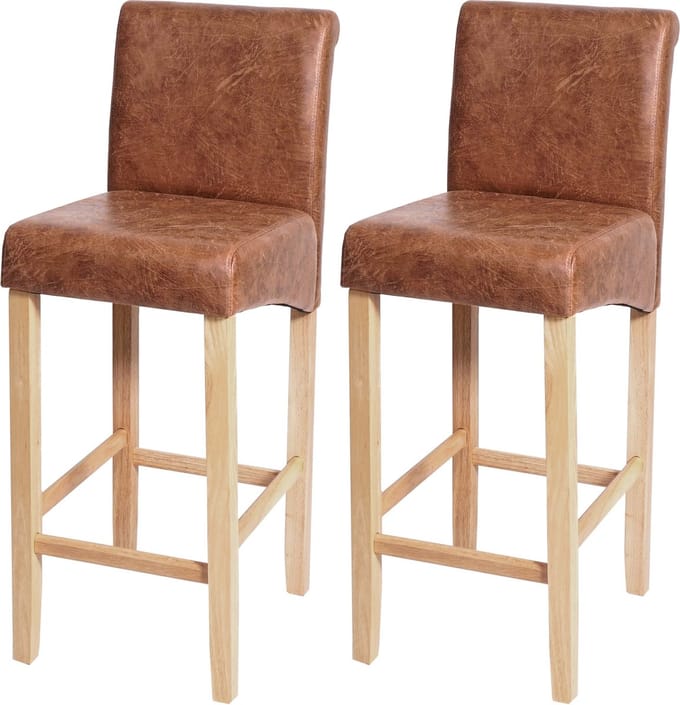 Set van 2 barkrukken MCW-C33, barkruk barkruk, hout ~ imitatiesuède, lichtgekleurde poten, stof/textiel