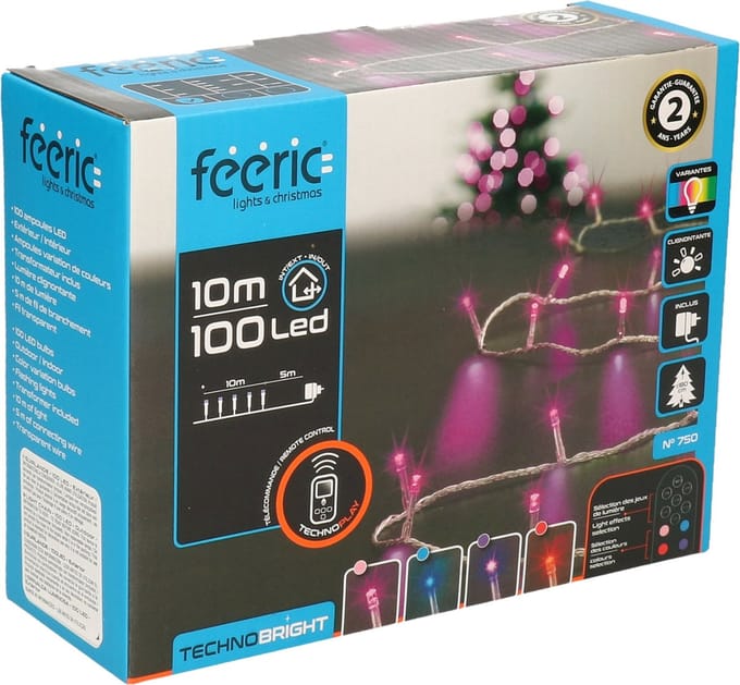 Feeric lights and christmas Kerstverlichting - multi- 100 leds - 10 m - transparant snoer