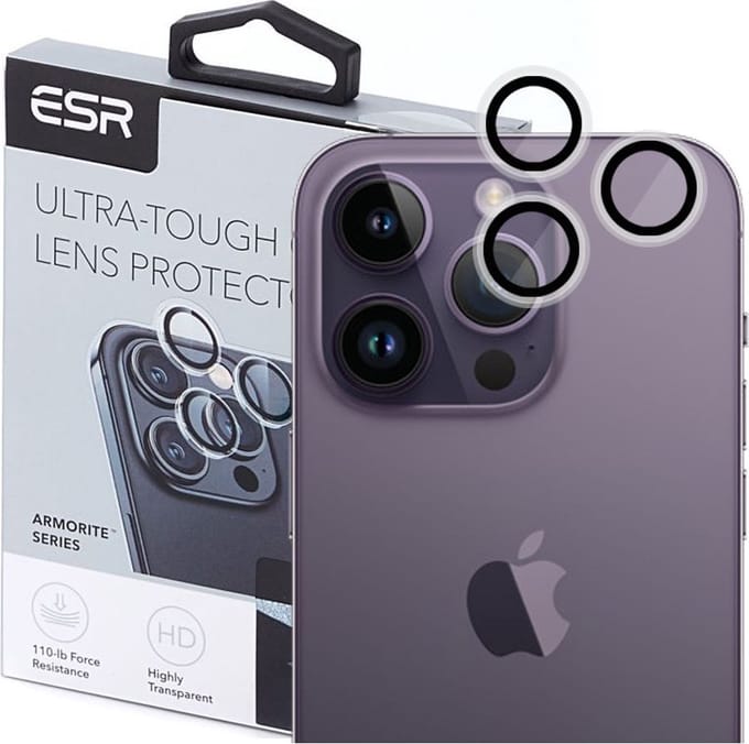 ESR Camera Lens Protector Geschikt voor Apple iPhone 15 Pro / 15 Pro Max | Glas | Case Friendly | met Applicator | Zwart