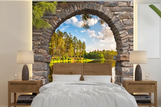 Behang - Fotobehang Landschap - Doorkijk - Water - Breedte 280 cm x hoogte 280 cm
