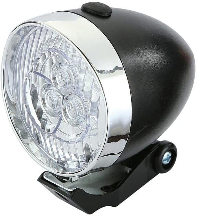 Retro LED Fietslamp Voorzijde - Zwart - 3x LED