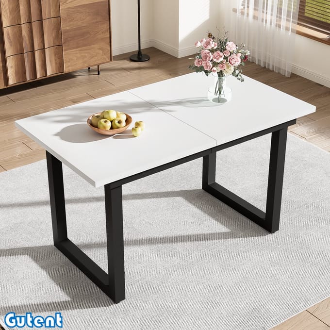Gutent Uitschuifbare eettafel - l140/180 *W80*H75- industriele stijl - rechthoekig - MDF - Wit + Zwart