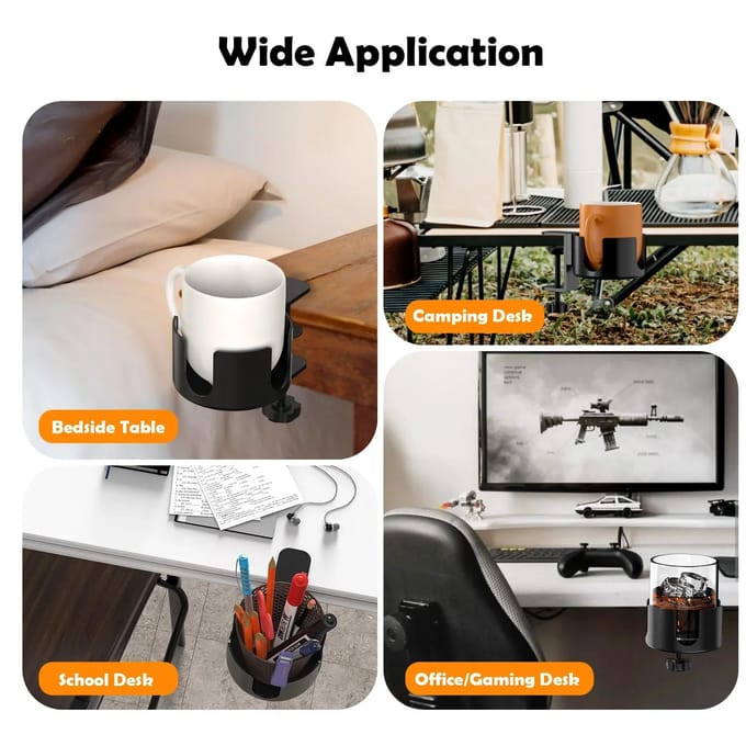 Porte-gobelet de bureau Support universel à pince réglable pour tasses à café, bouteilles d'eau noir
