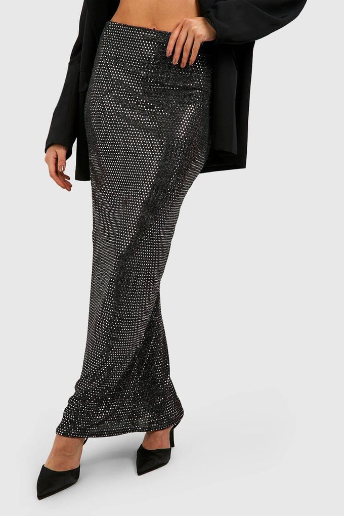 boohoo Dames Pailletten Maxi Sliprok | Gold | Maat: 8