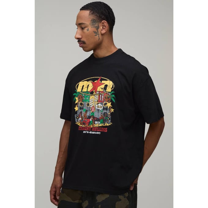 Zwart Oversized T-shirt Met Cartoonprint | Black | Size Medium